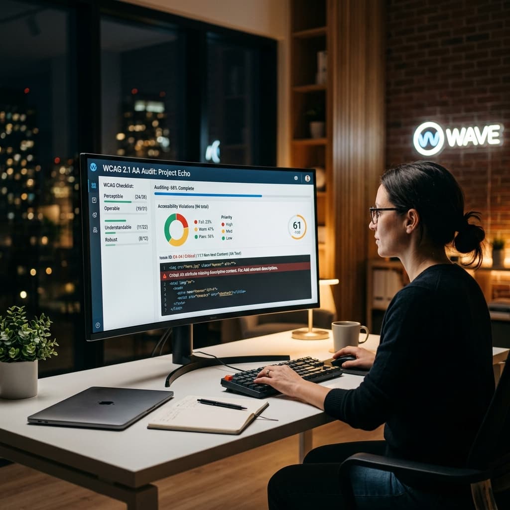 Accessibility testing report showing technical issues and remediation roadmap