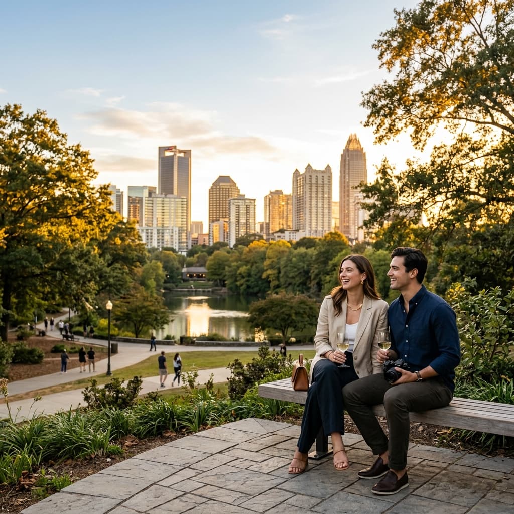 The modern Atlanta skyline and a glimpse of its vibrant urban architecture.