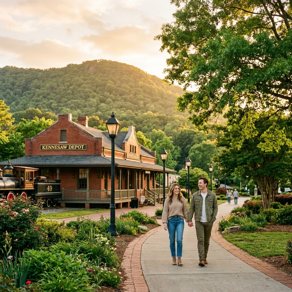 Kennesaw Mountain park entrance during golden hour.