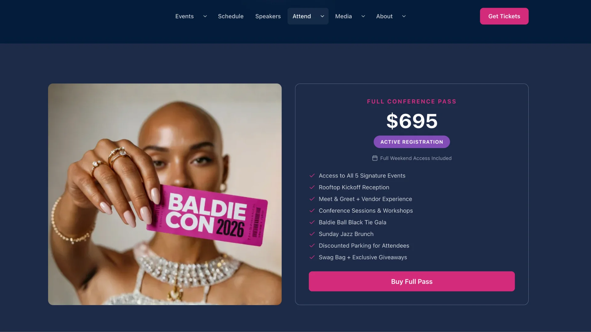 Baldie Con ticketing interface