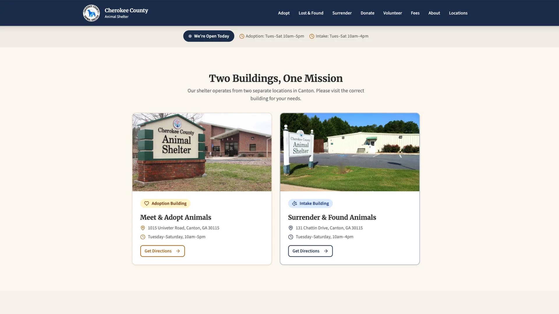Cherokee County shelter two-building wayfinding UI