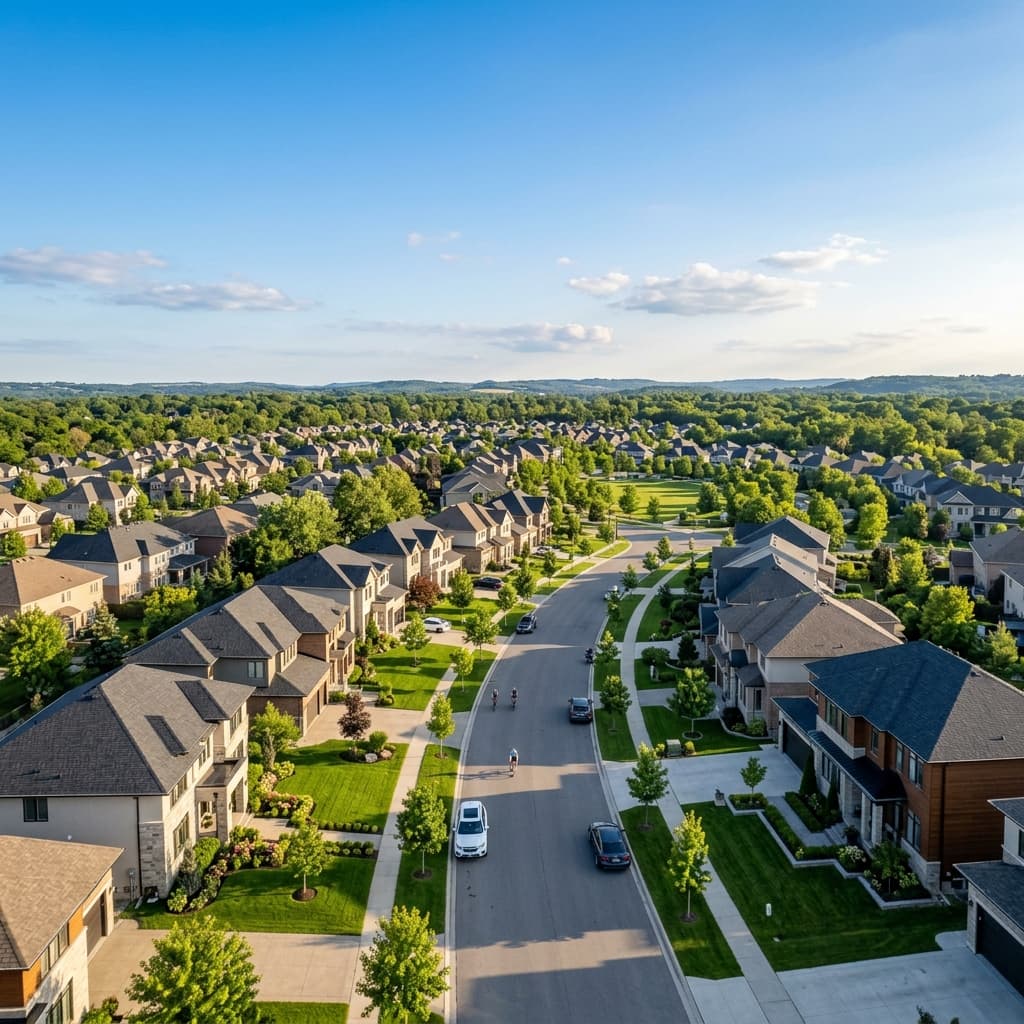 Beautiful modern residential community with well-maintained homes and landscaping.